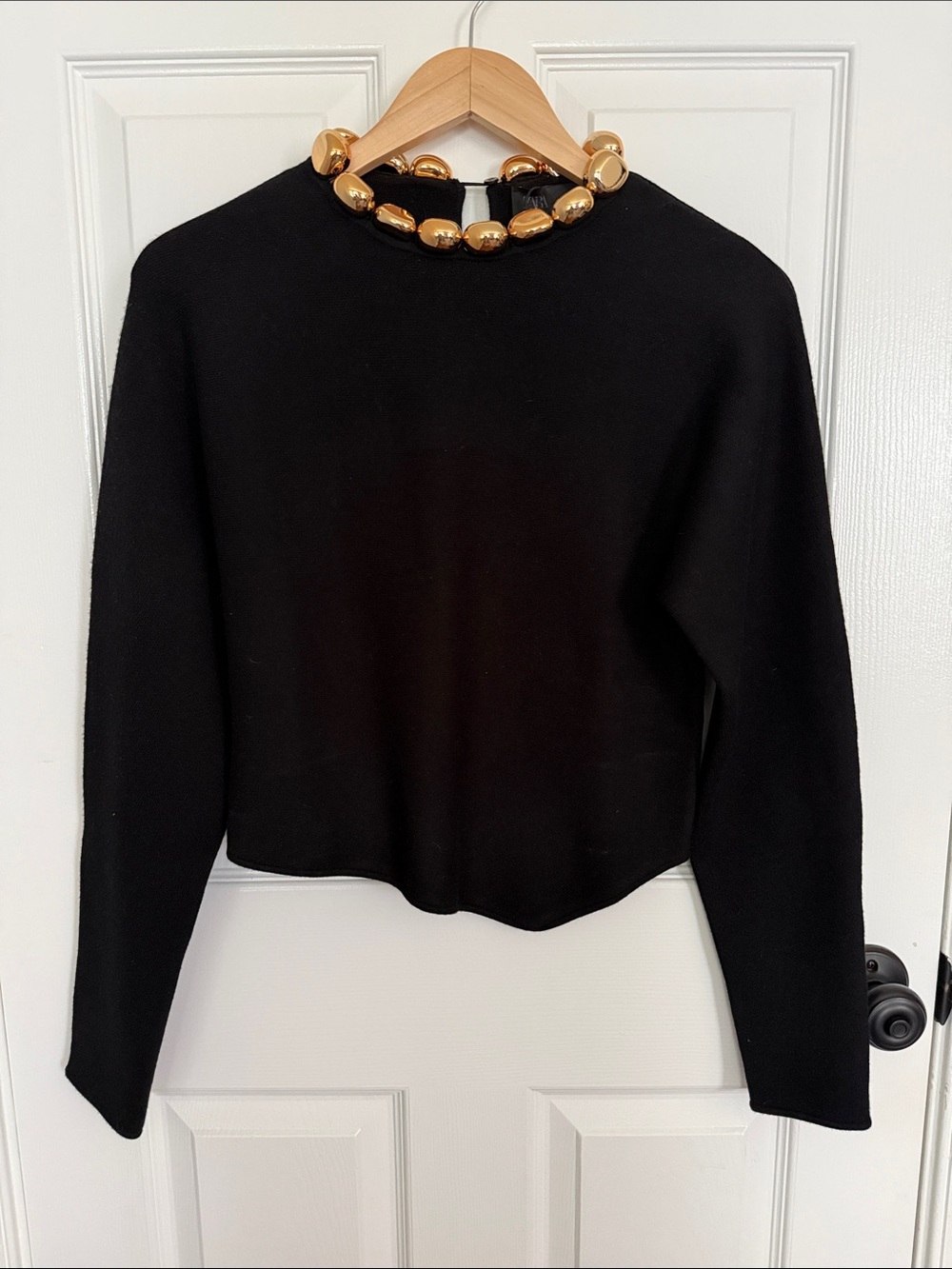 Zara Black Women's Sweater with Gold Accent Necklace